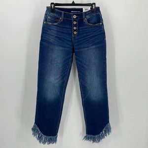 INC Fringe-Hem Button-Front Straight Leg Denim Blue Jeans Women's 6